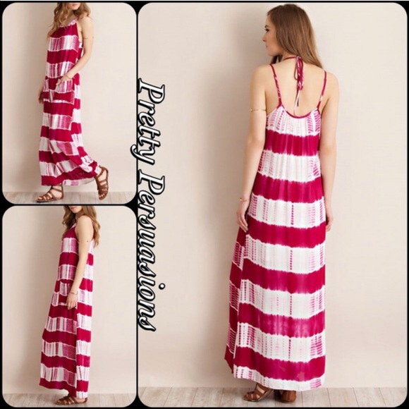 SALE‼️ NWT Fuchsia White Tie Dyed Maxi Dress - Picture 8 of 8
